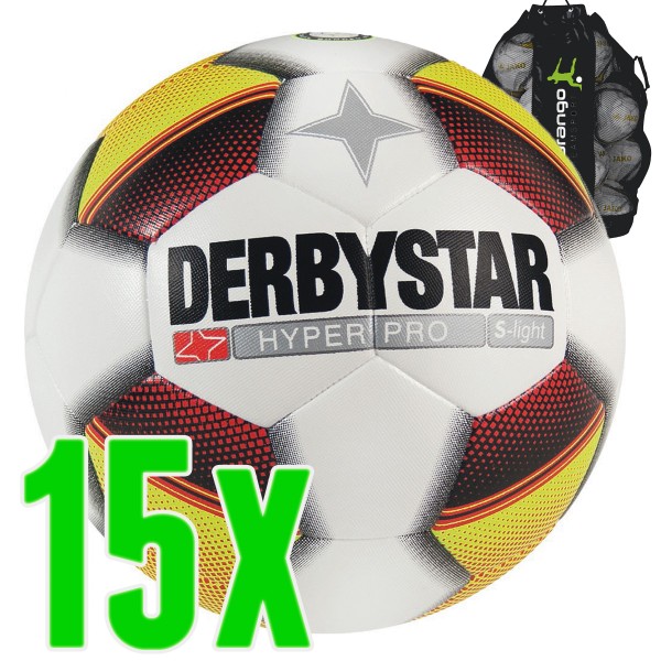 Derbystar Fußball Hyper Pro S- Light weiss rot gelb 15er Ballpaket