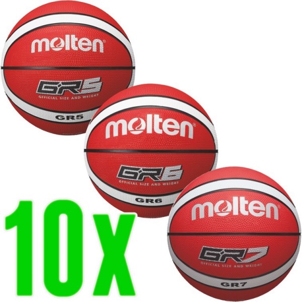 10er Ballpaket Molten Basketball Trainingsball rot weiß