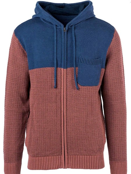 Rip Curl SPLIT Sweater Zip Hoodie in Strickqualität blau/weinrot Herren NEU