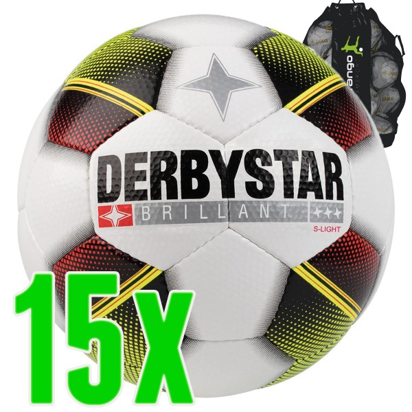 Derbystar 15er Fußball Ballpaket Brillant S-Light 290g Jugendball inkl. Ballsack