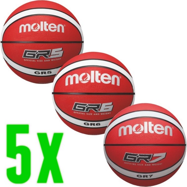 5er Ballpaket Molten Basketball Trainingsball rot weiß