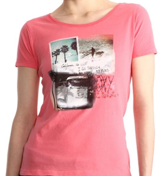  Roxy T-Shirt Good Looking Flag pink mit Druck Damen NEU