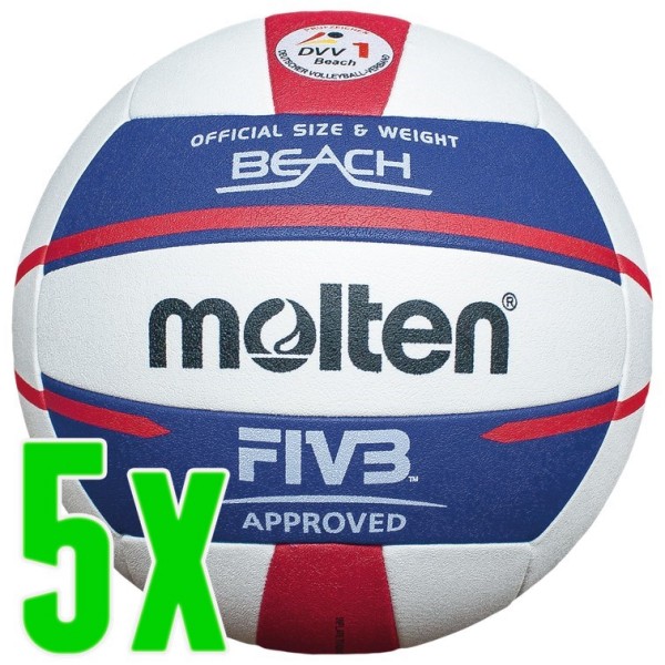 5er Ballpaket Molten Beachvolleyball Top Spielball DVV Beach 1 geprüft 5000