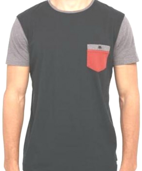 QUIKSILVER T-Shirt BAY SIC POCKET Herren anthrazit/grau/rot mit Brusttasche NEU