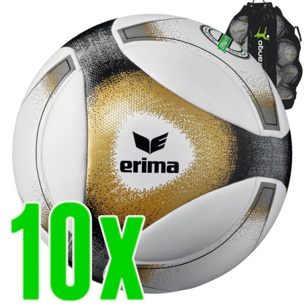 Erima Hybrid Match Fußball Herren weiß gold 10er Ballpaket inkl. Ballsack 