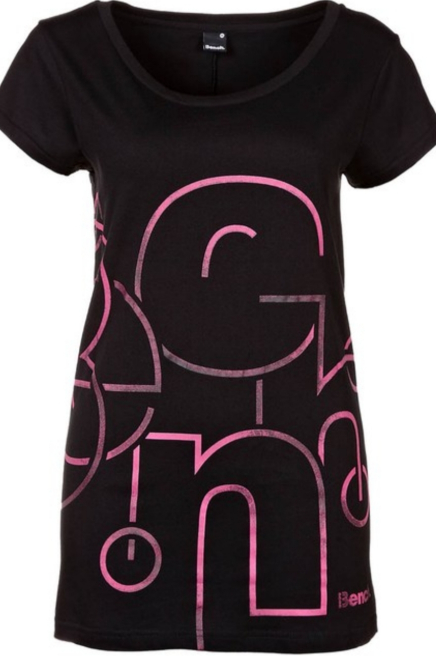 Bench SUPER schwarz pinkem mit Damen NEU T-Shirt Druck | Sarango