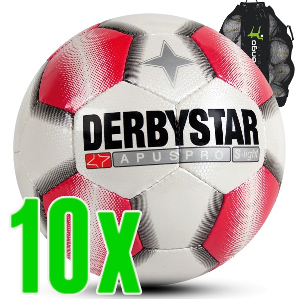 Derbystar Fußball Apus Pro S-Light weiß rot 10er Ballpaket