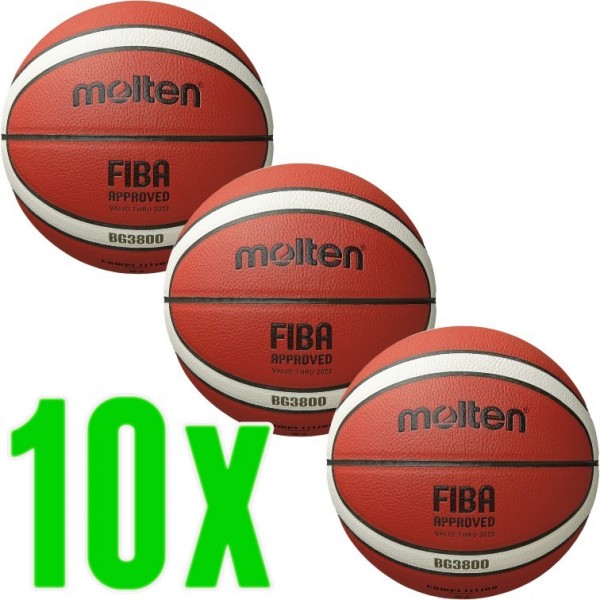 10er Ballpaket Molten Basketball Top Trainingsball Leder 3800