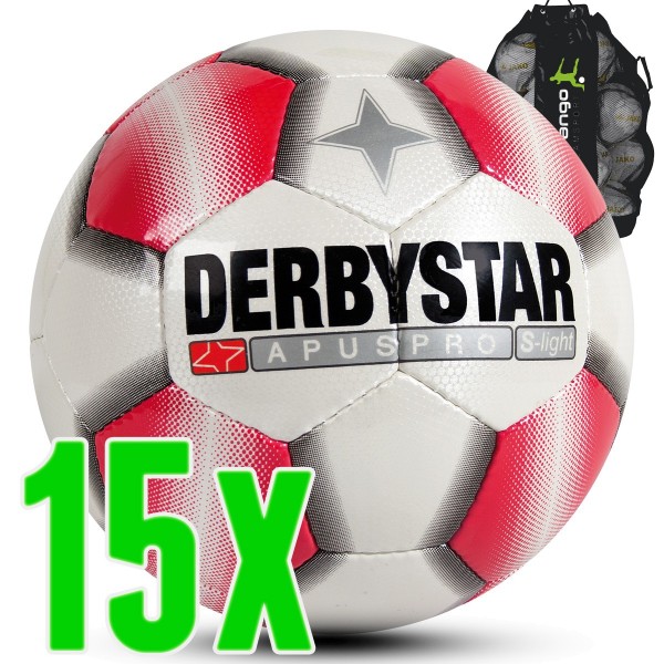 Derbystar Fußball Apus Pro S-Light weiß rot 15er Ballpaket