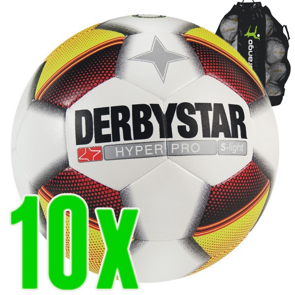 Derbystar Fußball Hyper Pro S- Light weiss rot gelb 10er Ballpaket